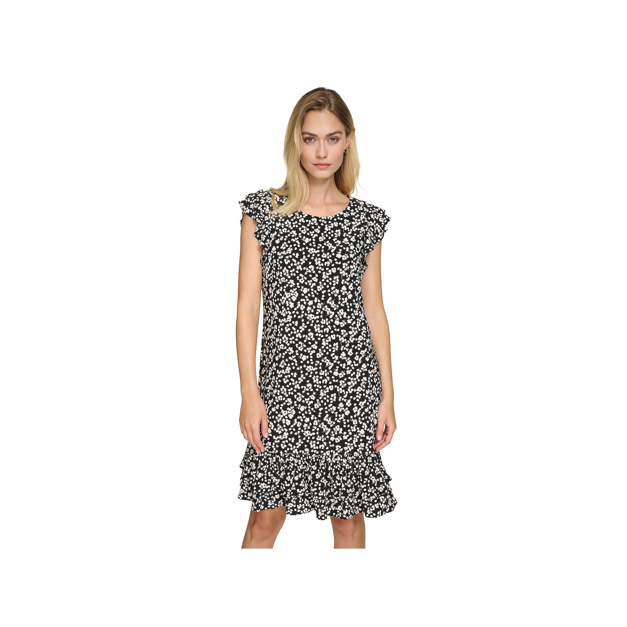 Womens Harper Rose Ruffle Sleeve & Skirt Printed Mini Dress, Size: 2, Blac