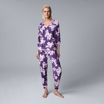 Women s Simply Vera Vera Wang 3 4 Sleeve Pajama Top Pajama Bottoms Set