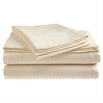 Full Size Dobby Stripe Sateen Sheet Set In Beige Microfiber