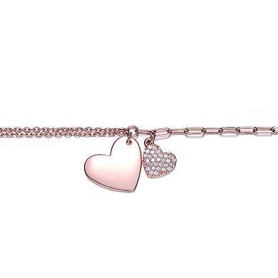 18k Gold Plated Cubic Zirconia Double Heart Charm Bracelet