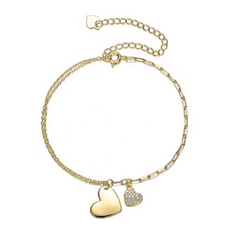 18k Gold Plated Cubic Zirconia Double Heart Charm Bracelet
