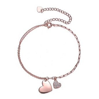 18k Gold Plated Cubic Zirconia Double Heart Charm Bracelet