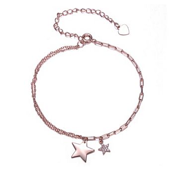 18k Rose Gold Plated Cubic Zirconia Double Star Charms Bracelet