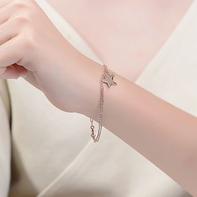 18k Rose Gold Plated Cubic Zirconia Double Star Charms Bracelet