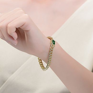 14k Gold Plated Cubic Zirconia Halo Cluster Curb Chain Bracelet