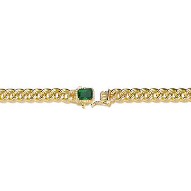 14k Gold Plated Cubic Zirconia Halo Cluster Curb Chain Bracelet