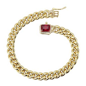 14k Gold Plated Cubic Zirconia Halo Cluster Curb Chain Bracelet