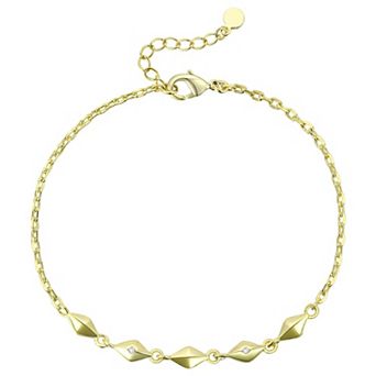14k Gold Plated Cubic Zirconia Textured Link Bracelet