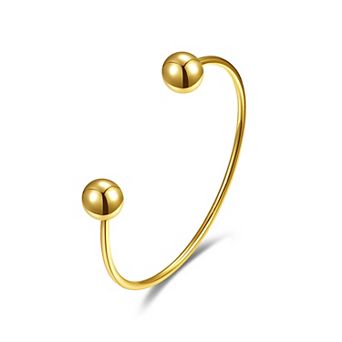 14k Gold Plated Ball Capped Open Cuff Bangle Bracelet