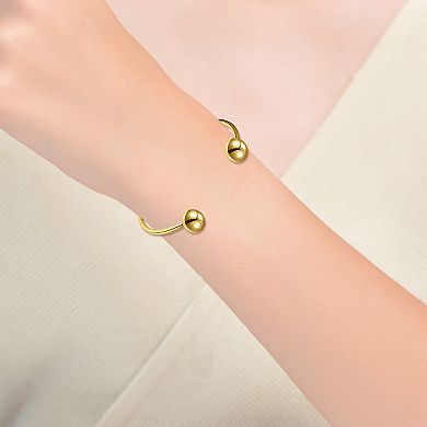 14k Gold Plated Ball Capped Open Cuff Bangle Bracelet