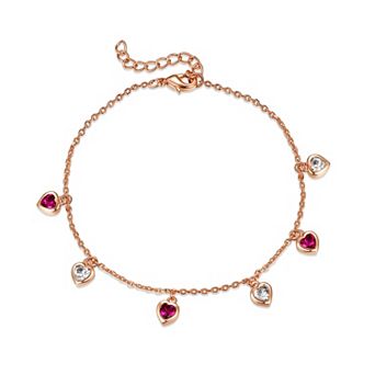 18k Rose Gold Plated Cubic Zirconia Heart Dangle Charm Bracelet
