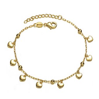 Kids' 14k Gold Plated Beaded Heart Charm Station Bracelet