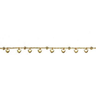 Kids' 14k Gold Plated Beaded Heart Charm Station Bracelet
