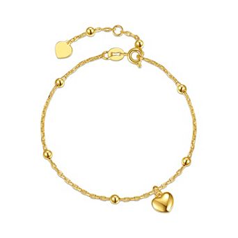 Kids' 14k Gold Plated Heart Charm Station Bead Bracelet