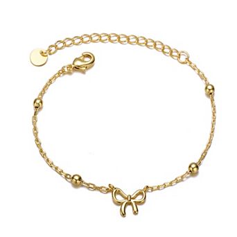 Kids' 14k Gold Plated Bow Charm Bead Station Bracelet