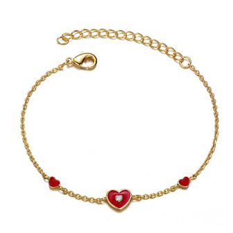 Kids' 14k Gold Plated Bracelet Cubic Zirconia Enameled Heart Station Bracelet