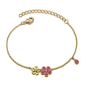 Kids' 14k Gold Plated Double Flower Charm Bracelet