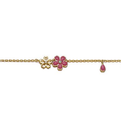 Kids' 14k Gold Plated Double Flower Charm Bracelet