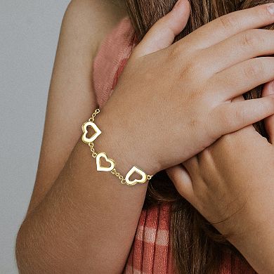 Kids' 14k Gold Plated Heart Station Bracelet