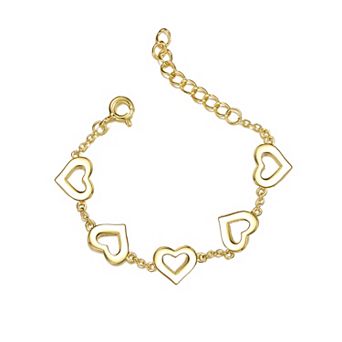 Kids' 14k Gold Plated Heart Station Bracelet