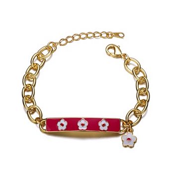 Kids' 14k Gold Plated Enameled Flower Bar Bracelet