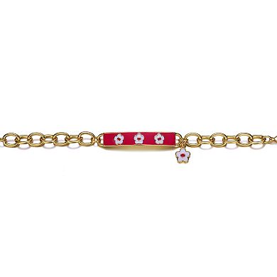 Kids' 14k Gold Plated Enameled Flower Bar Bracelet