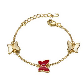 Kids' 14k Gold Plated Butterfly Station Bracelet