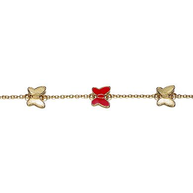 Kids' 14k Gold Plated Butterfly Station Bracelet