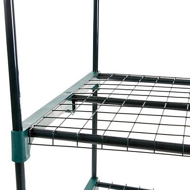 Four-Tier Portable Greenhouse with PVC Cover and Mesh Shelves, 63 inches H, Transparent and Black