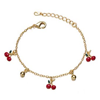 Kids' 14k Gold Plated Enameled Cherry Charm Bracelet