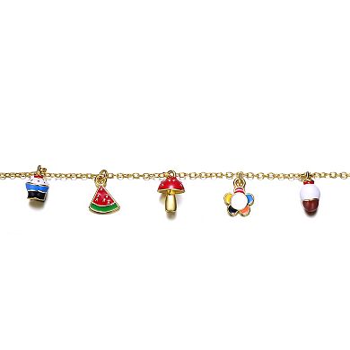 Kids' 14k Gold Plated Enameled Charm Bracelet