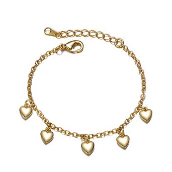 Kids' 14K Gold Plated Dangling Heart Charm Bracelet