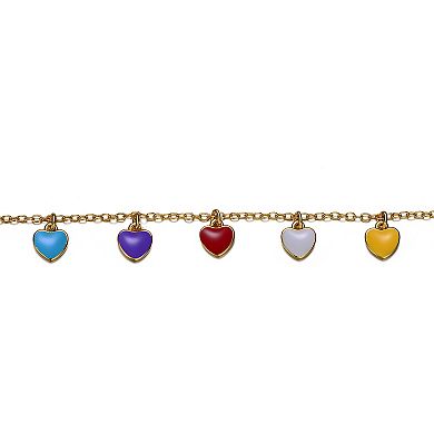 Kids' 14k Gold Plated Multi-Color Enameled Heart Charm Bracelet