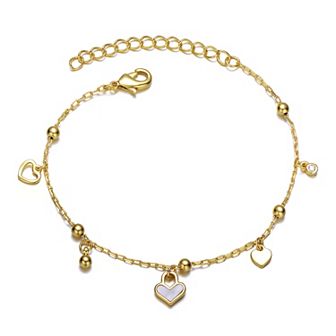 Kids' 14k Gold Plated Beaded Heart Charm Bracelet