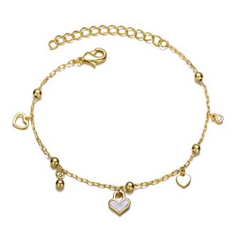 Kids' 14k Gold Plated Beaded Heart Charm Bracelet