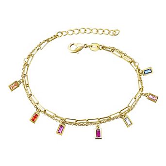 Kids' 18k Gold Plated Multi-Color Cubic Zirconia Dangle Charm Bracelet