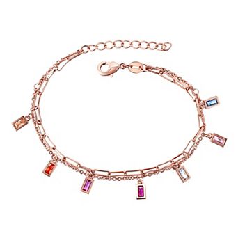 Kids' 18k Gold Plated Multi-Color Cubic Zirconia Dangle Charm Bracelet