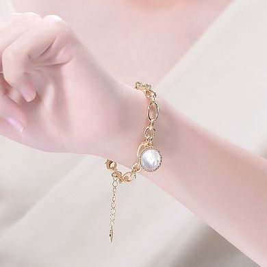 14k Gold Plated Cubic Zirconia Medallion Charm Chain Bracelet