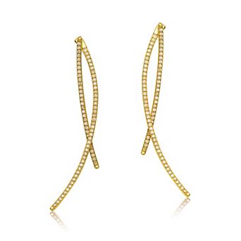 14k Gold Plated Cubic Zirconia Curved Drop Earrings
