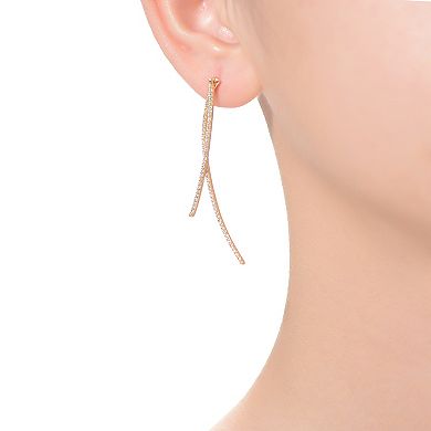 14k Gold Plated Cubic Zirconia Curved Drop Earrings