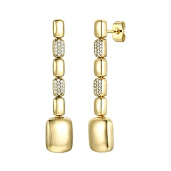 14k Gold Plated Cubic Zirconia Rectangle Link Linear Drop Earrings
