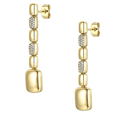 14k Gold Plated Cubic Zirconia Rectangle Link Linear Drop Earrings