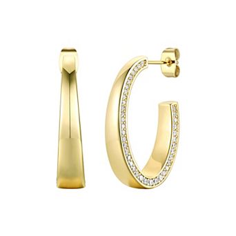 14k Gold Plated Cubic Zirconia Tapered C-Hoop Earrings