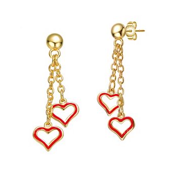 14k Gold Plated Double Heart Chain Drop Earrings
