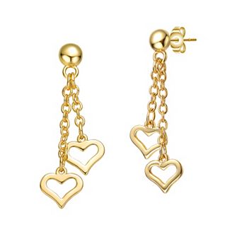 14k Gold Plated Double Heart Chain Drop Earrings
