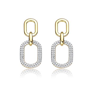 14k Gold Plated Cubic Zirconia Geometric Double Link Drop Earrings