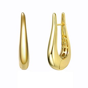 14k Gold Plated Oval Raindrop Hoop Earrings