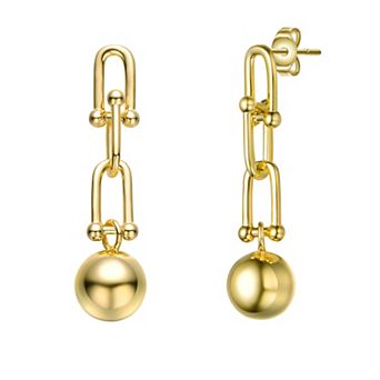 14k Gold Plated Link Bead Linear Drop Earrings