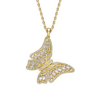 14k Gold-Plated Cubic Zirconia Butterfly Pendant Necklace