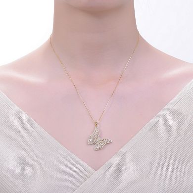 14k Gold-Plated Cubic Zirconia Butterfly Pendant Necklace